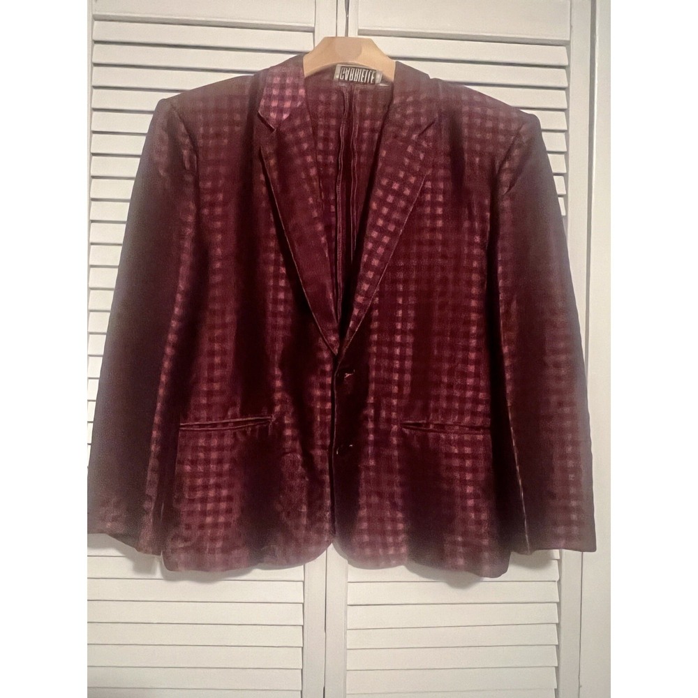 GABRIELLE Women's Size Medium Jacket Suit Blazer VINTAGE Metallic Plaid Burgundy